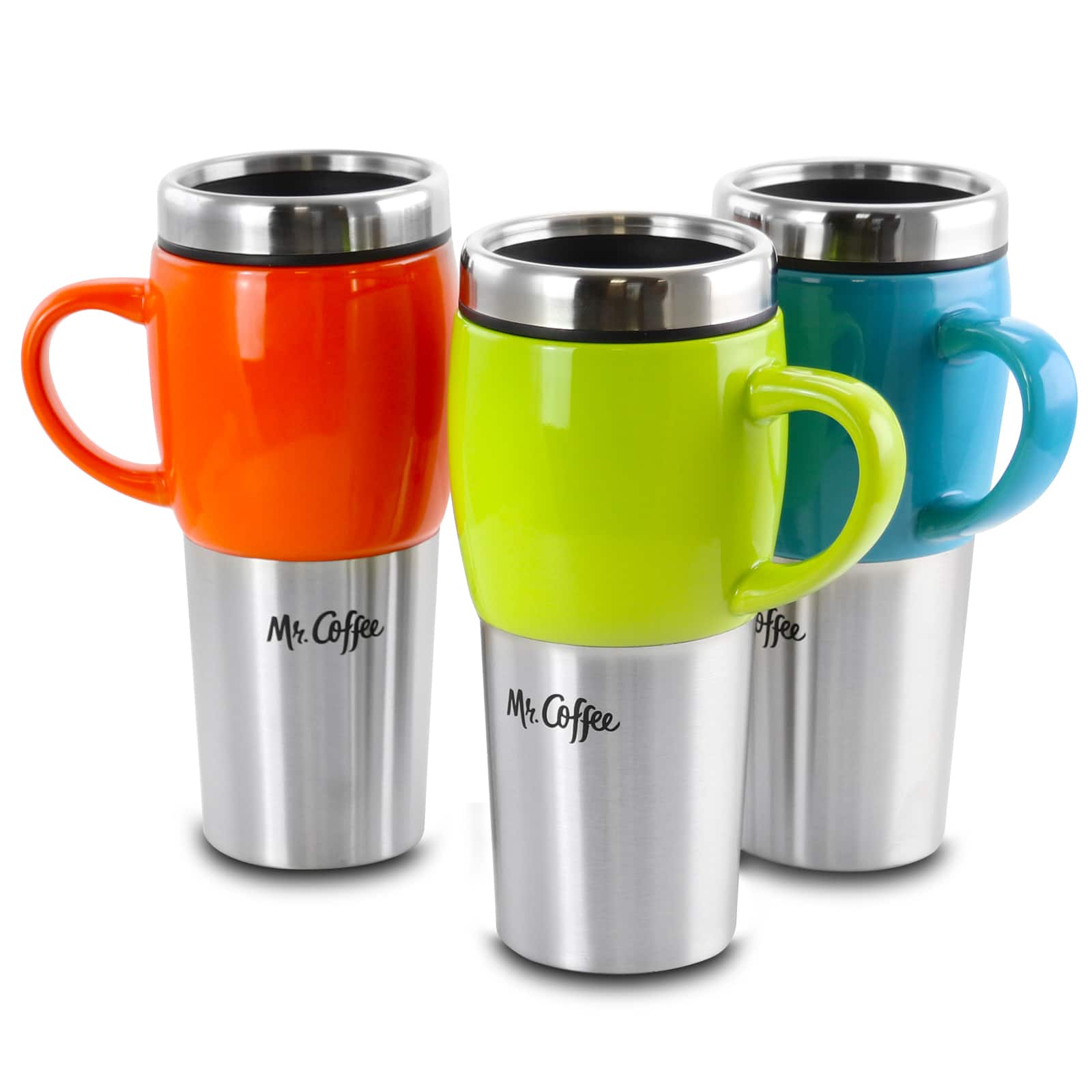 Mr. Coffee - Traverse 3 Piece 16 Ounce Stainless Steel and Ceramic Travel Mug and Lid in Red, Blue and Green - Assorted