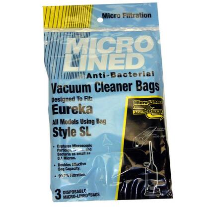 Micro Filtration
MICRO LINED
Anti-Bacterial Vacuum Cleaner Bags
Designed To Fit:
Eureka
All Models Using Bag Style SL
- Captures Microscopic Particles, Dust, and Bacteria as small as 0.1 Micron.
- Doubles Effective Bag Capacity.
- 99.7% Filtration.
3 DISPOSABLE MICRO-LINED BAGS
Micro-Liner
2-Ply Filter System
Outer Style SL
Micro-Liner