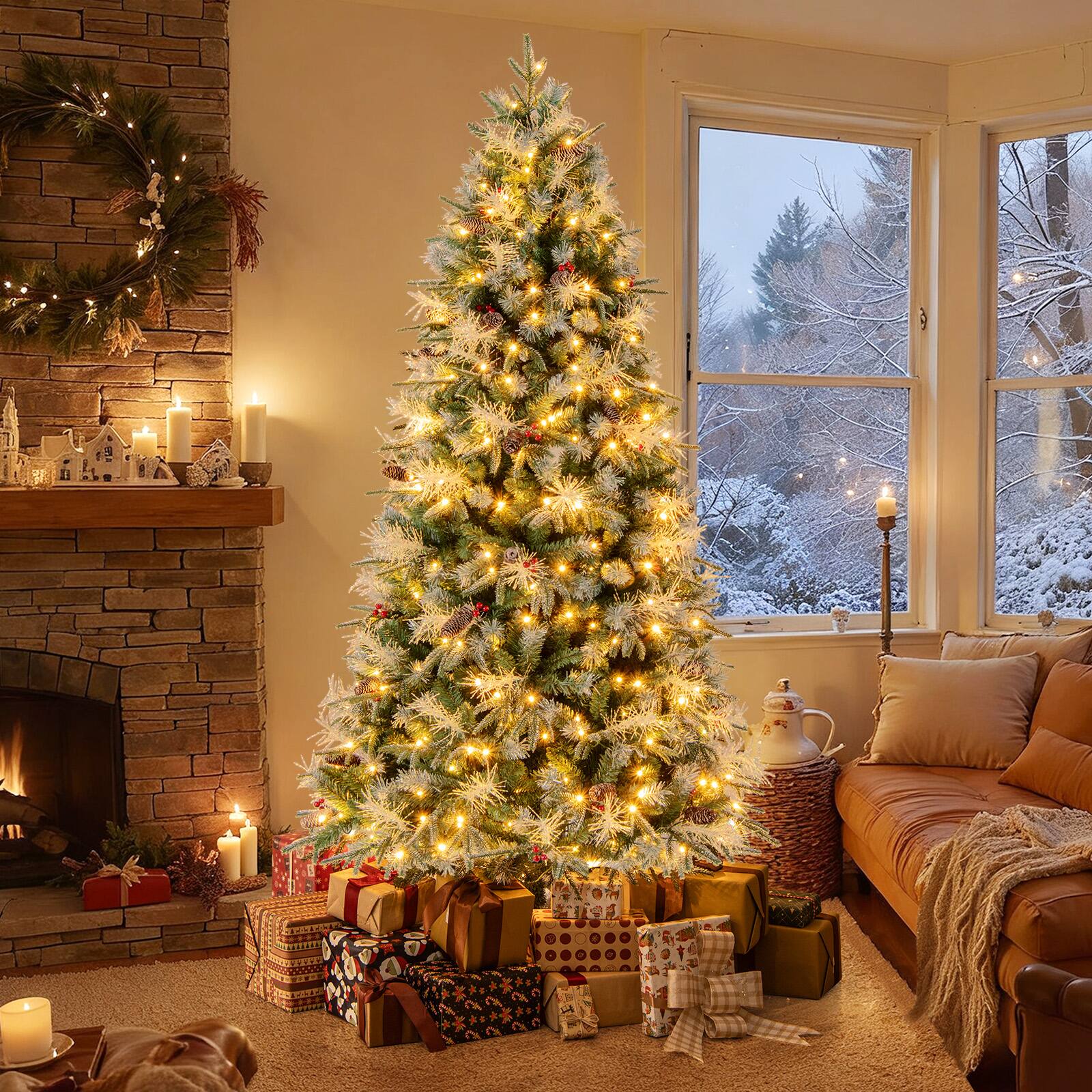 Alt View 1. Costway - Costway 7 FT Artificial Christmas Tree with 1072 Branch Tips, 350 Warm White LED Lights - Green.