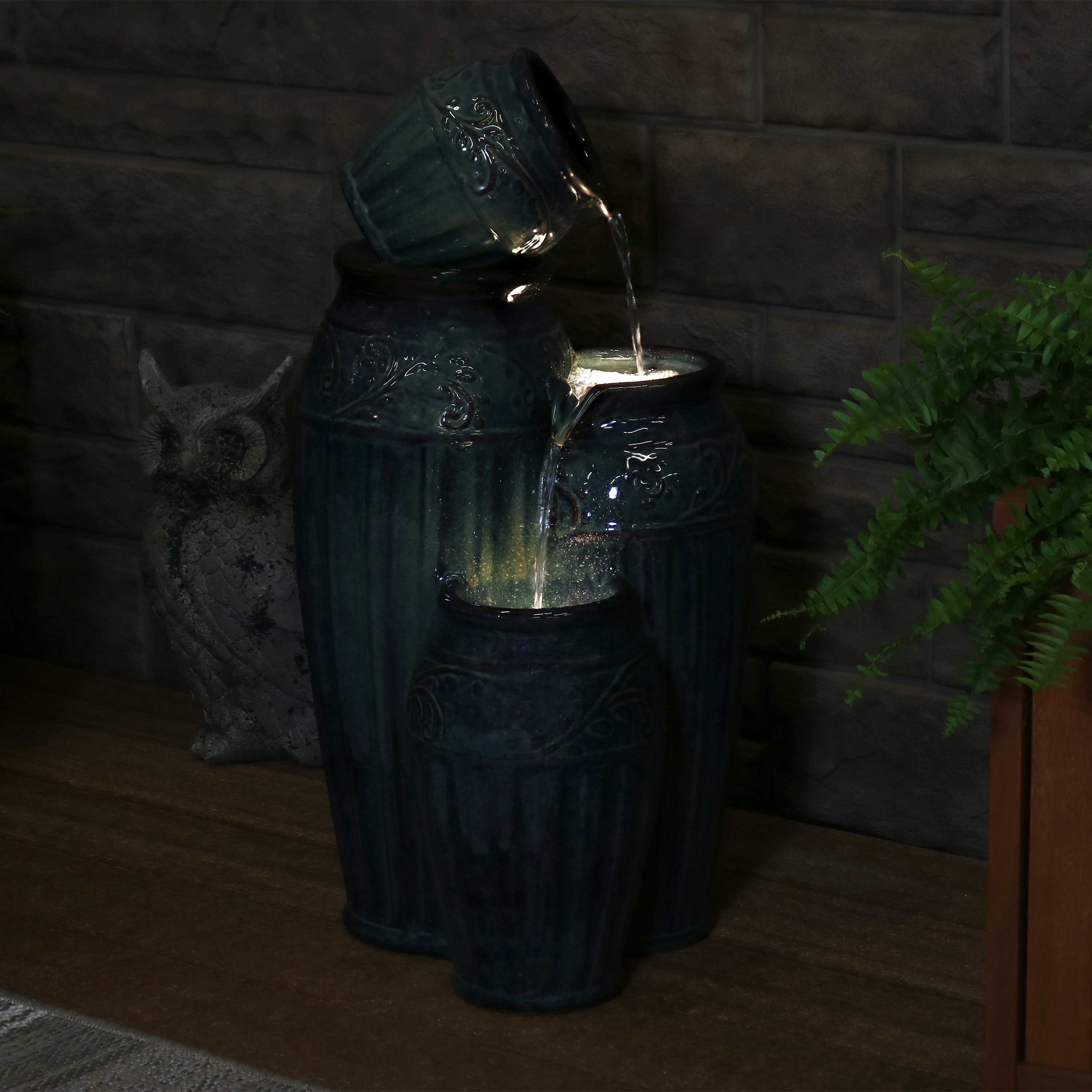 Alt View 5. Sunnydaze - Tour de Vase Ceramic Pot Water Fountain with LED Lights - 27 in - Dark Cyan.