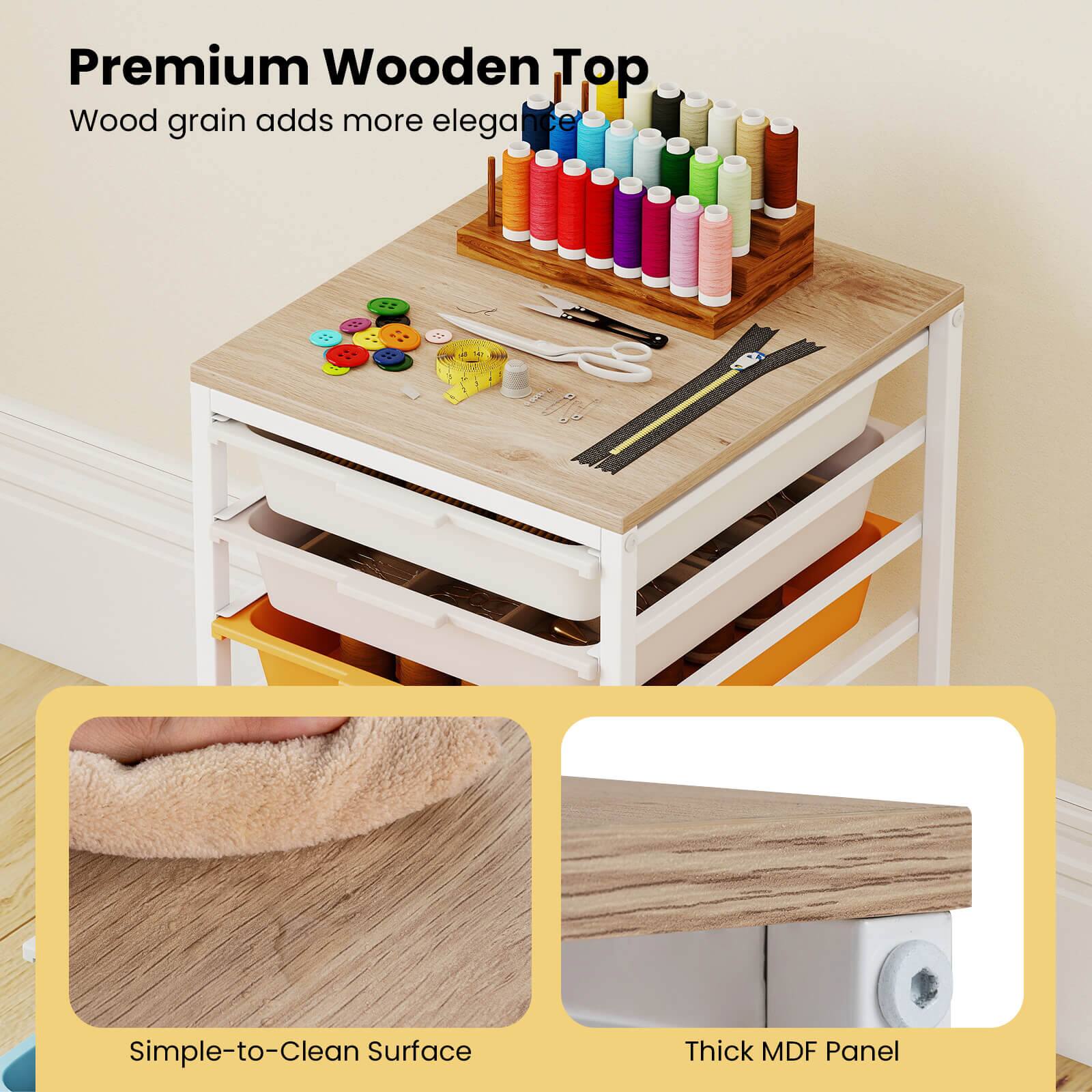 Premium Wooden Top  
Wood grain adds more elegance  
Simple-to-Clean Surface  
Thick MDF Panel