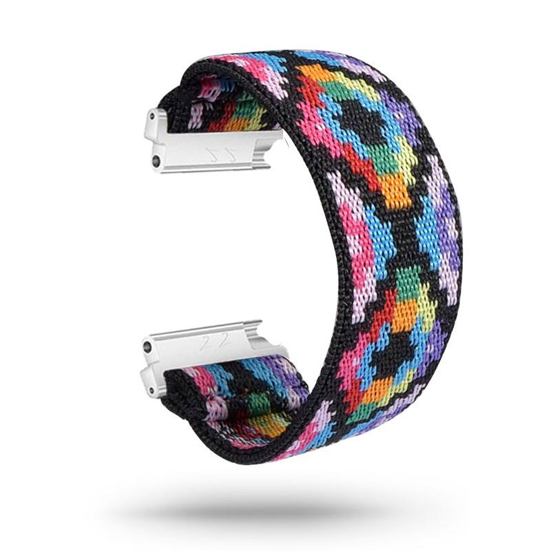 Front. StrapsCo - Stretch Band Nylon Watch Strap For Fitbit Versa & Versa 2 - Rainbow Pixels.