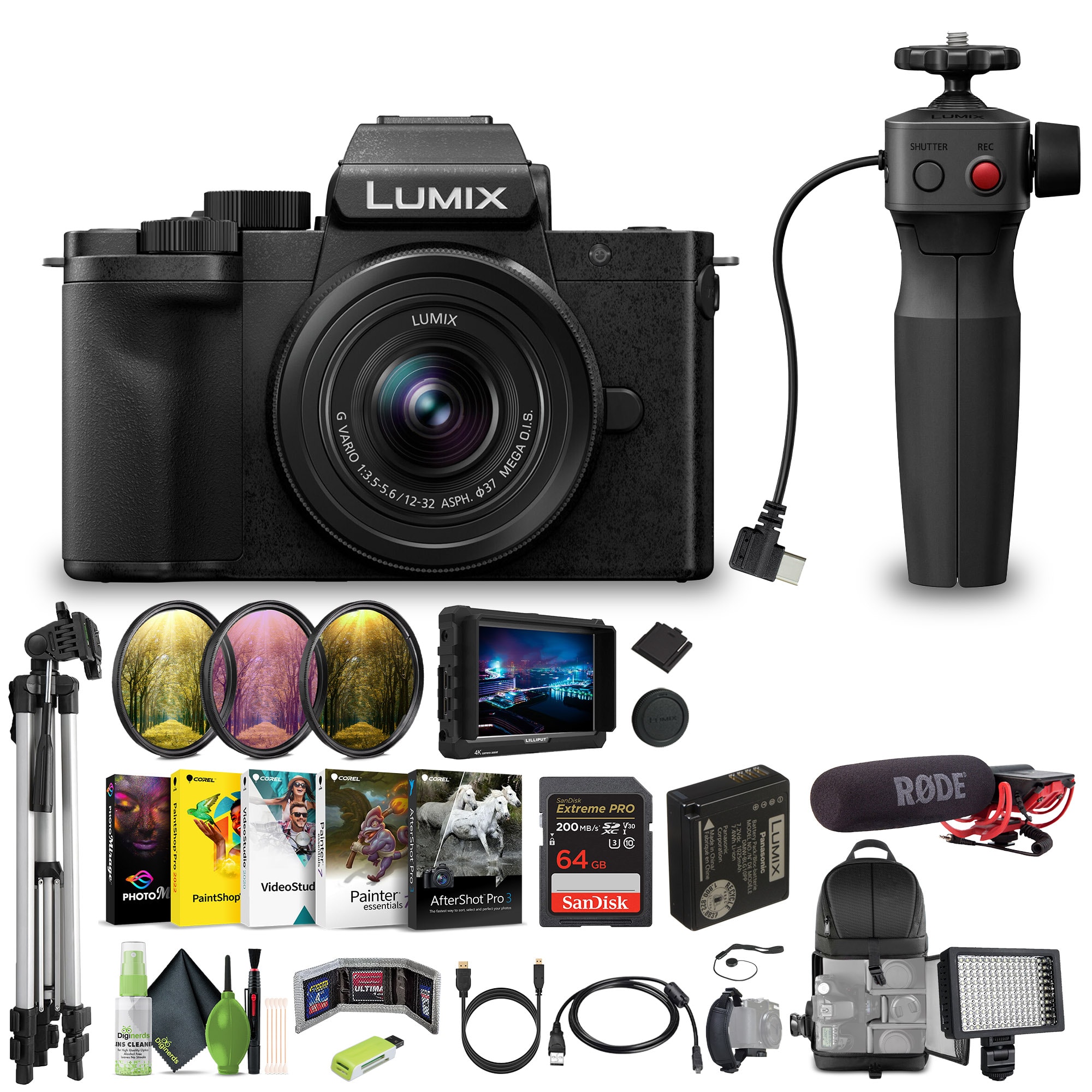 Panasonic - Lumix G100D 4K Mirrorless Camera 12-32mm Lens and Tripod Grip Bundle