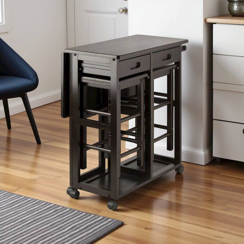 Alt View 6. FurniFact - Coffee Folding Dining Table with Chairs – Compact Foldable Set for Two - Coffee.
