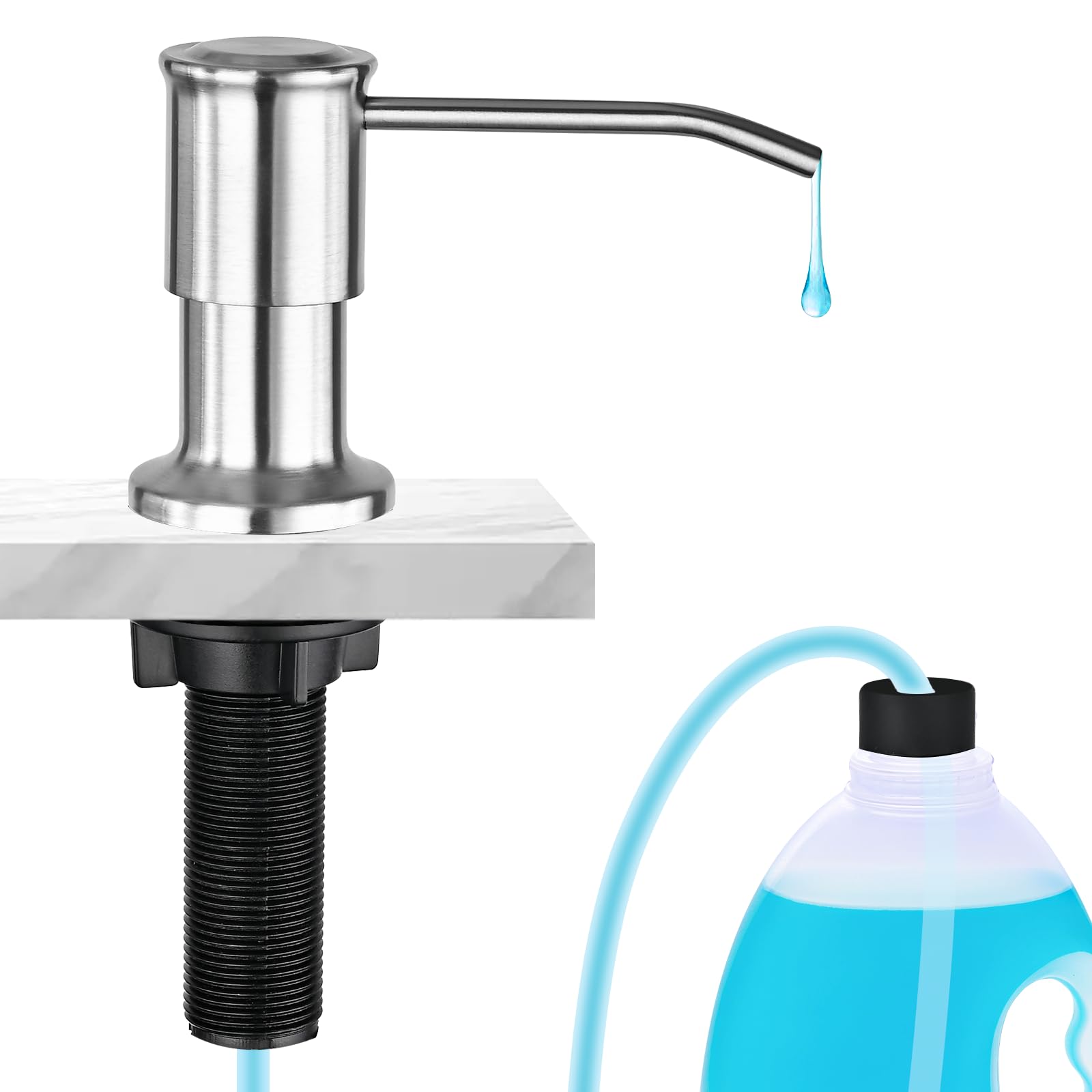 Dapper Styles - Soap Dispenser For Kitchen Sink Upgrade Built In Countertop Pump With Extension Tube Kit No - Brushed Nickel