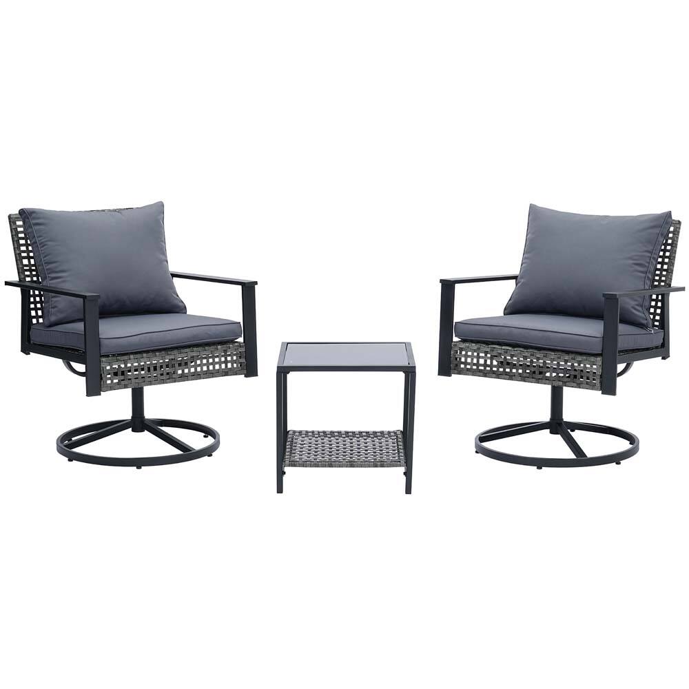 Alt View 1. Ainfox - Ainfox 3 Pieces Patio Wicker Chairs Swivel Rocker - Gray.