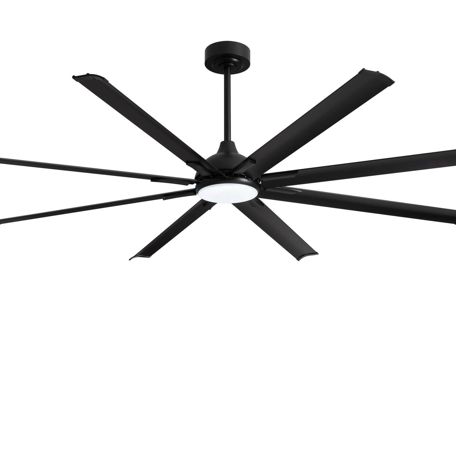 Back. Siljoy - 84 Inch Industrial Black Ceiling Fan with Integrated LED Light and Remote for Patio Kitchen Garage and Warehouse - Black.