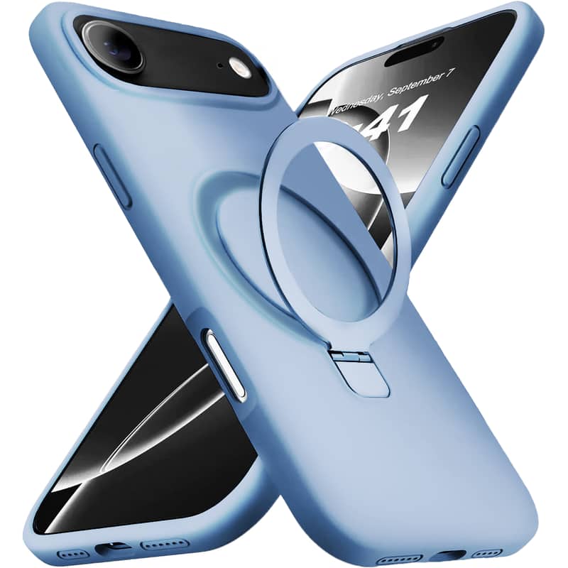 Entronix - Magnetic Case for iPhone 17 Air - Soft-Touch Liquid Silicone with Stand - Light Blue