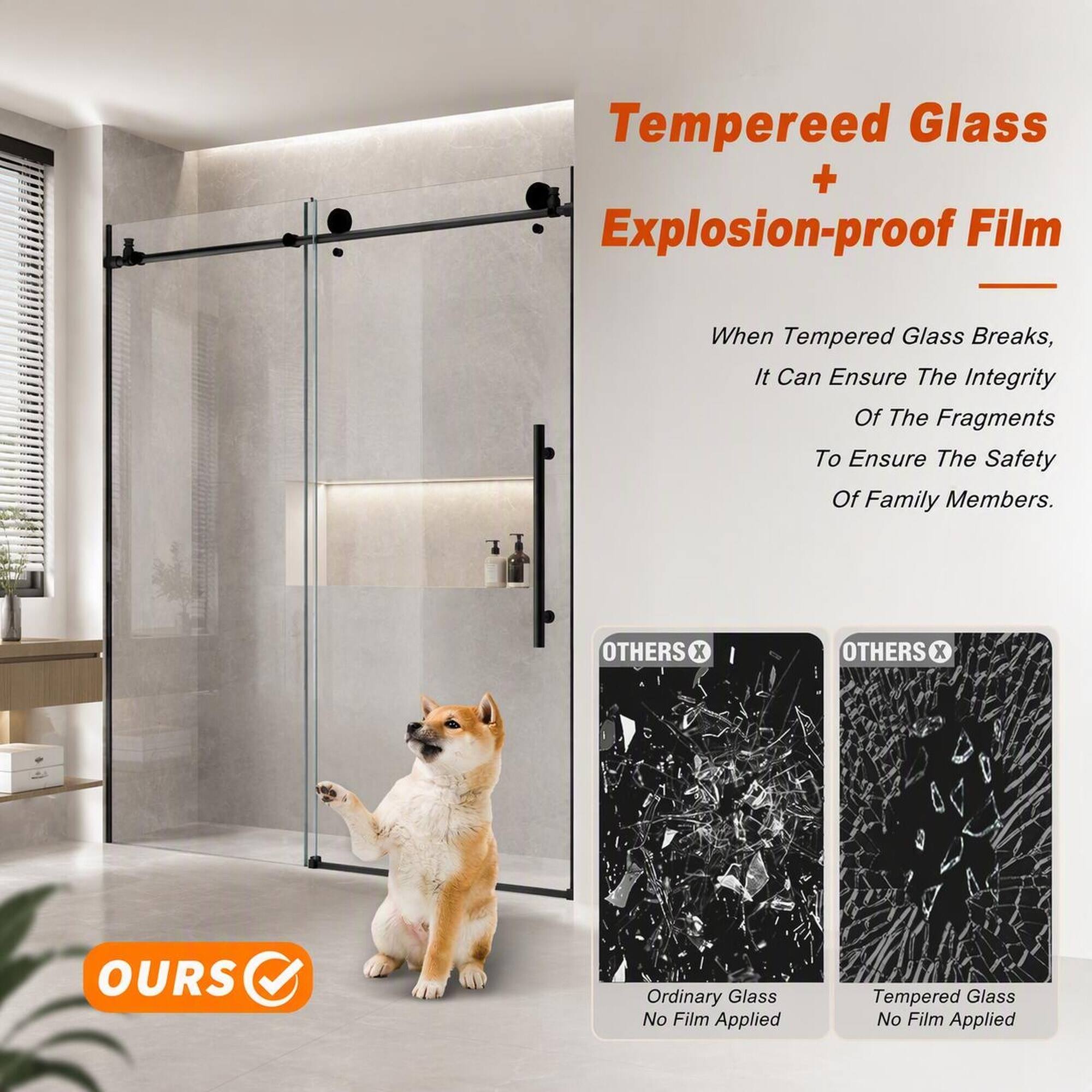 RYHNUYNE Frameless Shower Door 56 60