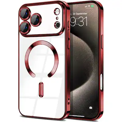 Entronix Magnetic Case for iPhone 17 Pro Max Clear Back Luxury Glossy Cover Red - Best Buy Entronix Magnetic Case for iPhone 17 Pro Max Clear Back Luxury Glossy Cover Red - Best Buy