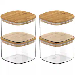 OU - Airtight Food Storage Container Set w Bamboo Lid 8pc (set of 4) Plastic Storage Container - Clear