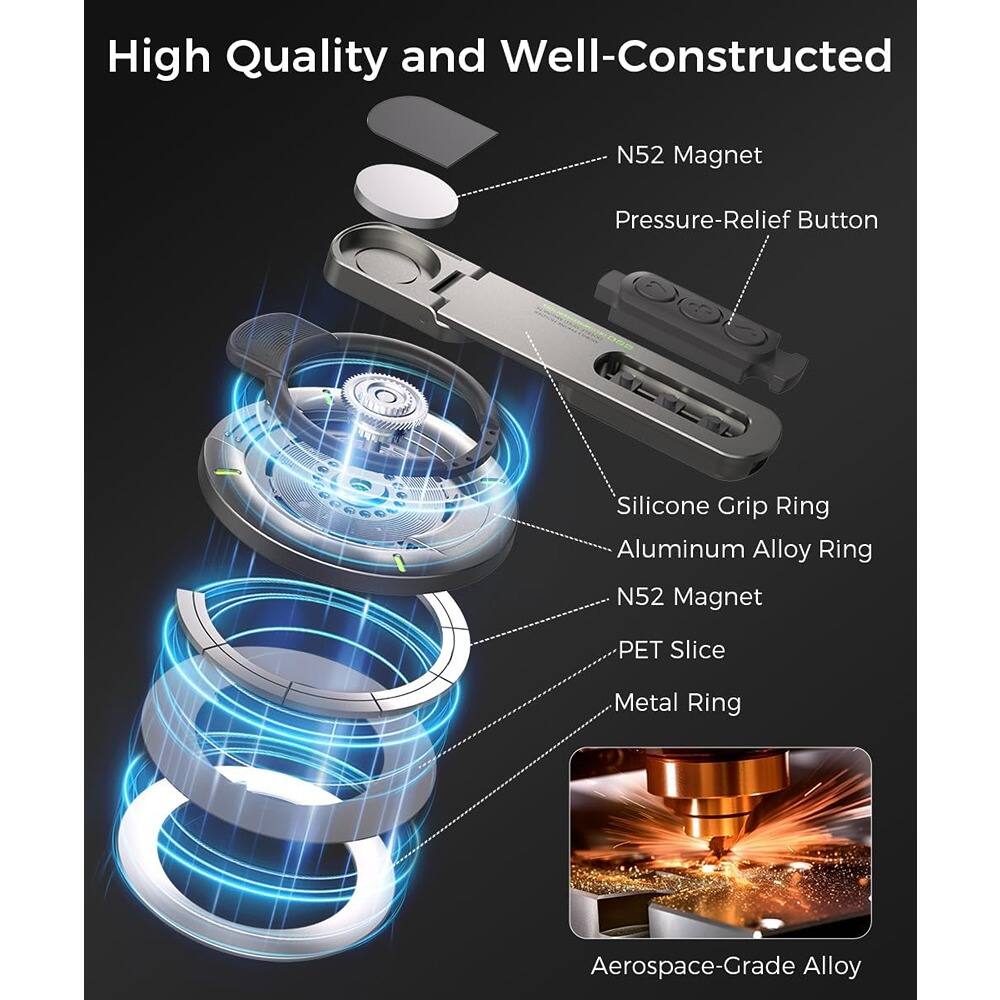 Alt View 1. PARKER SLATER - Magnetic Phone Grip & Stand – 360° Rotation, Silicone, Black - Black.