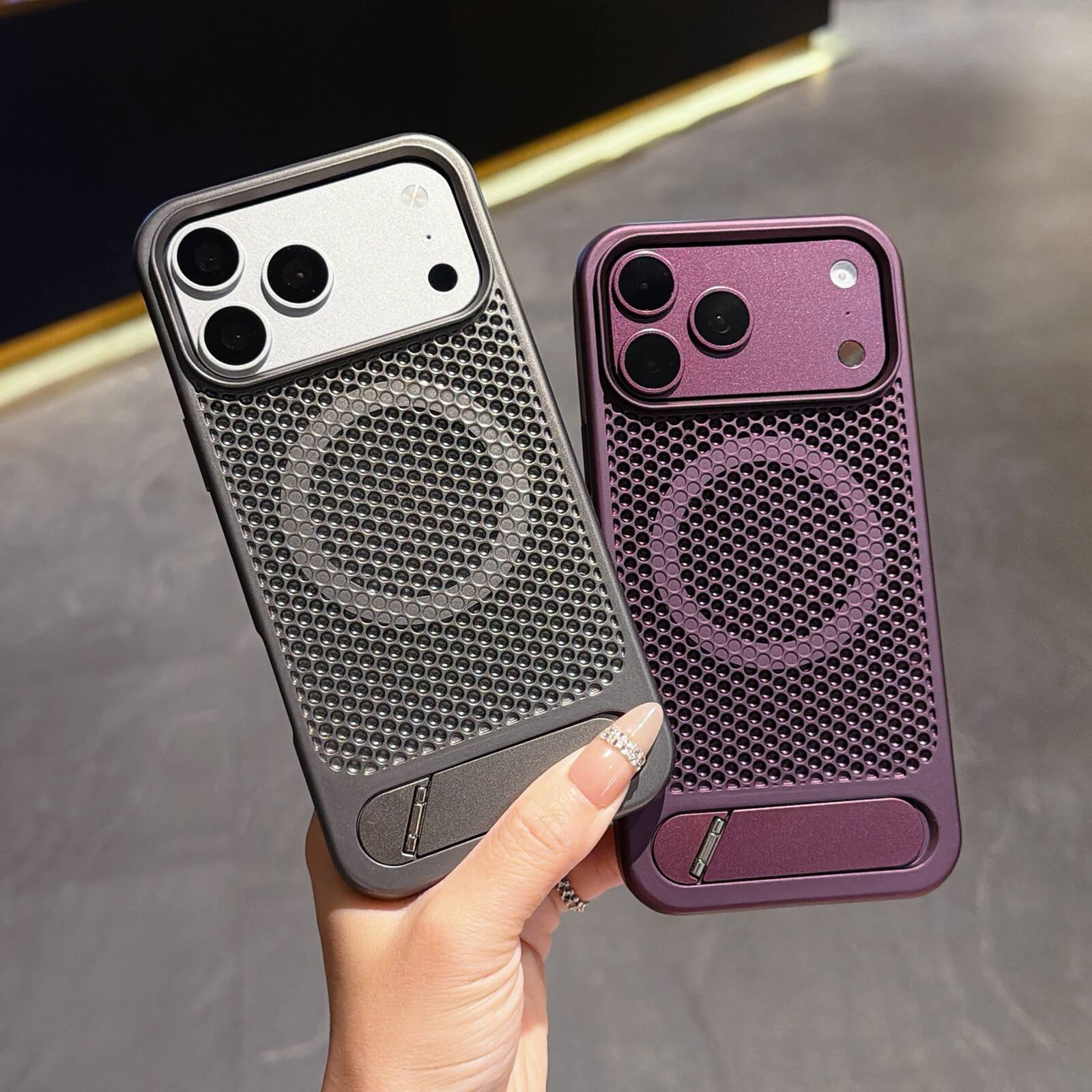 Alt View 4. Dteck - Heat Dissipation Case for Apple iPhone 18 Pro with Foldable Hidden Kickstand,Shock-absorbent TPU Frame Hard PC Cover - Cherryred.