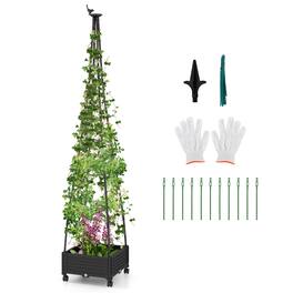Costway - 81" Garden Obelisk Trellis for Climbing Plants Tall Plant Support w/ Wheels - Black