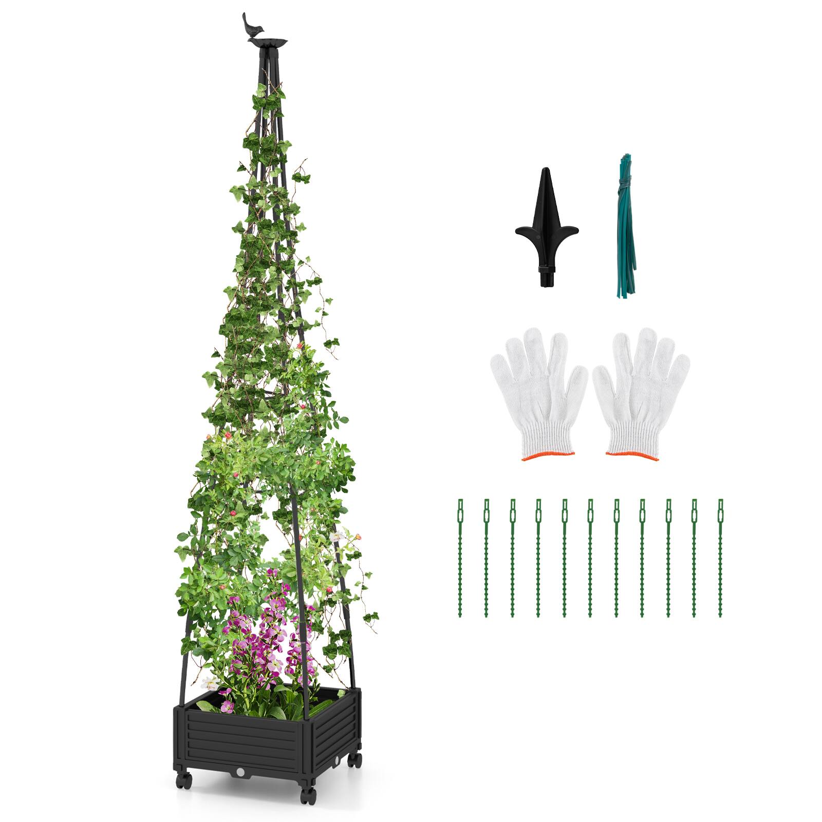 Front. Costway - Costway 81" Garden Obelisk Trellis for Climbing Plants Tall Plant Support w/ Wheels - Black.