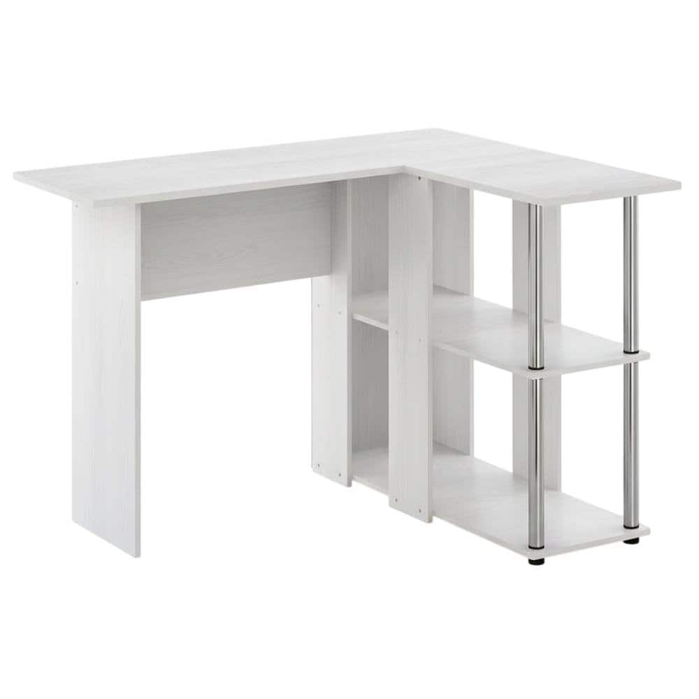 BisonOffice - White Oak L-Shape Desk, Bookshelf And Stainless Steel Tubes For Office Spaces - White Oak/Chrome