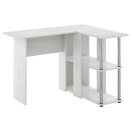 BisonOffice - White Oak L-Shape Desk, Bookshelf And Stainless Steel Tubes For Office Spaces - White Oak/Chrome