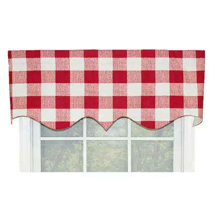 Front. RLF Home - RLF Home Grande Check Regal Style 3" Rod Pocket Valance 50" x 17" Red - Red.