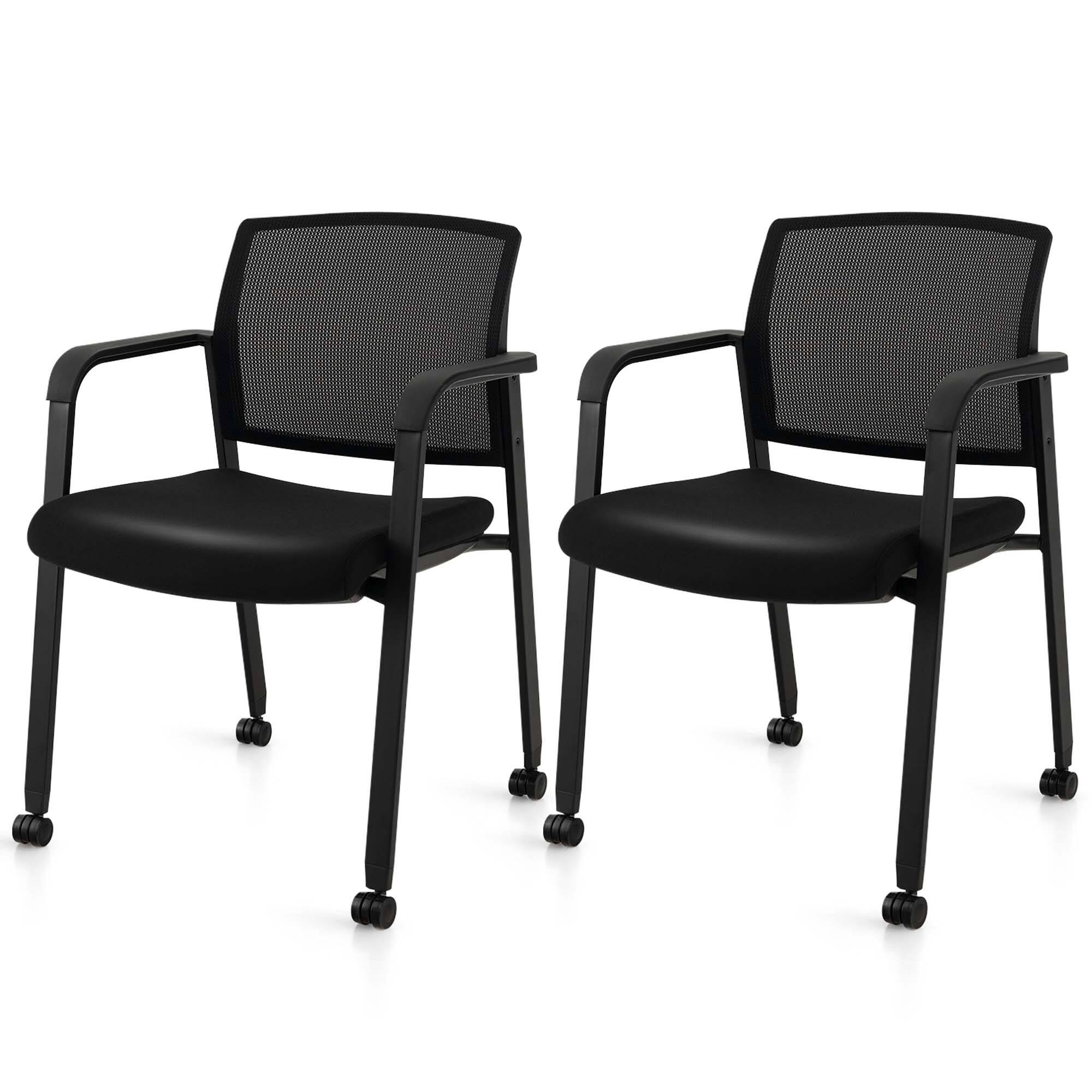 Front. Costway - Conference Mesh Stackable Office Guest Chair (Set of 2) - Black.