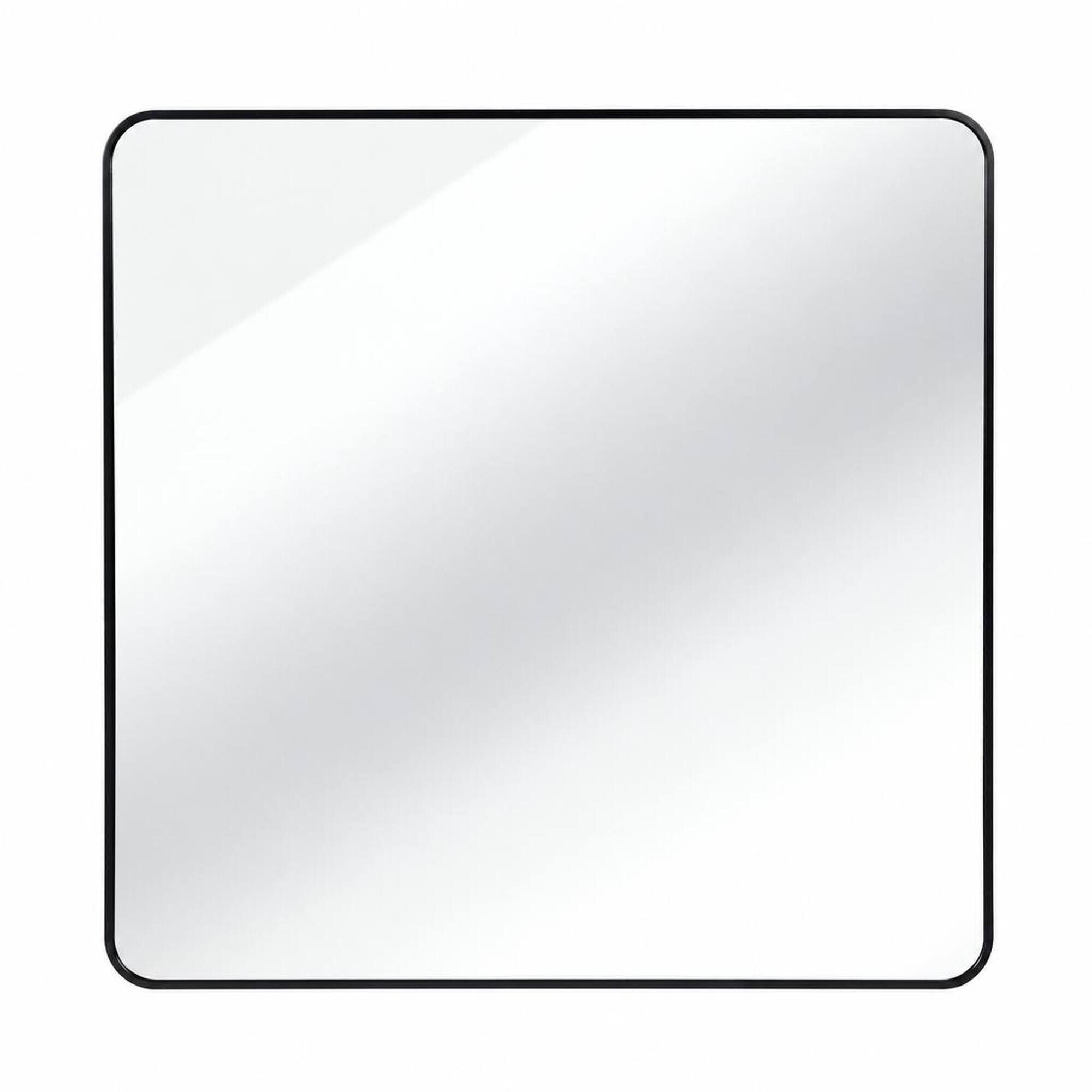 Front. RYHNUYNE - 30 in x 30 in Square Bathroom Mirror, HD Glass, Brushed Aluminum Frame, Wall Mounted.