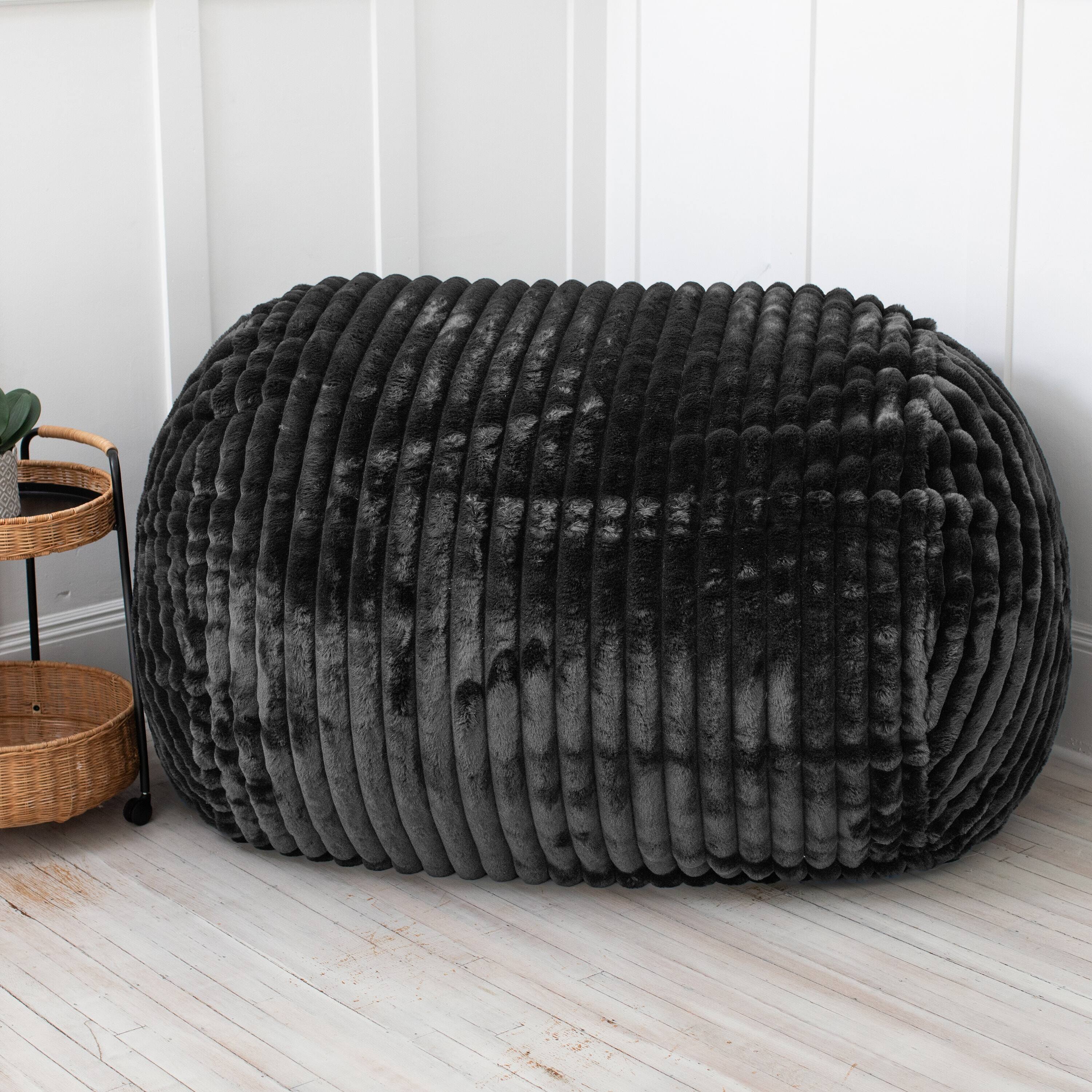 Back. Jaxx - Jaxx 5.5 ft Bean Bag Loveseat, Premium Faux Fur, Mondo Black - Mondo Black.