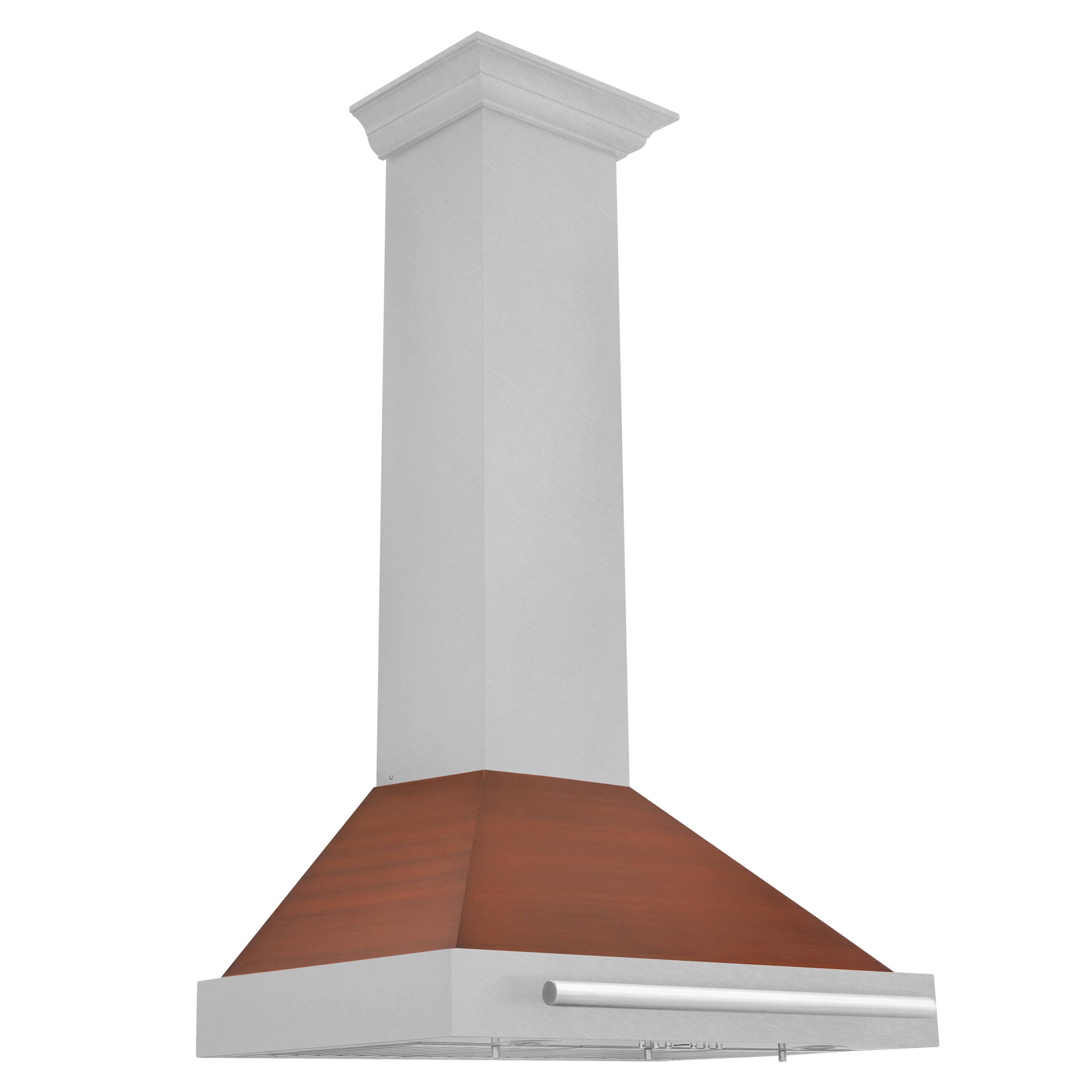 Left. ZLINE - ZLINE 30 in. Convertible Satin Steel Wall Mount Range Hood with Copper Shell and Steel Handle - Stainless Steel.