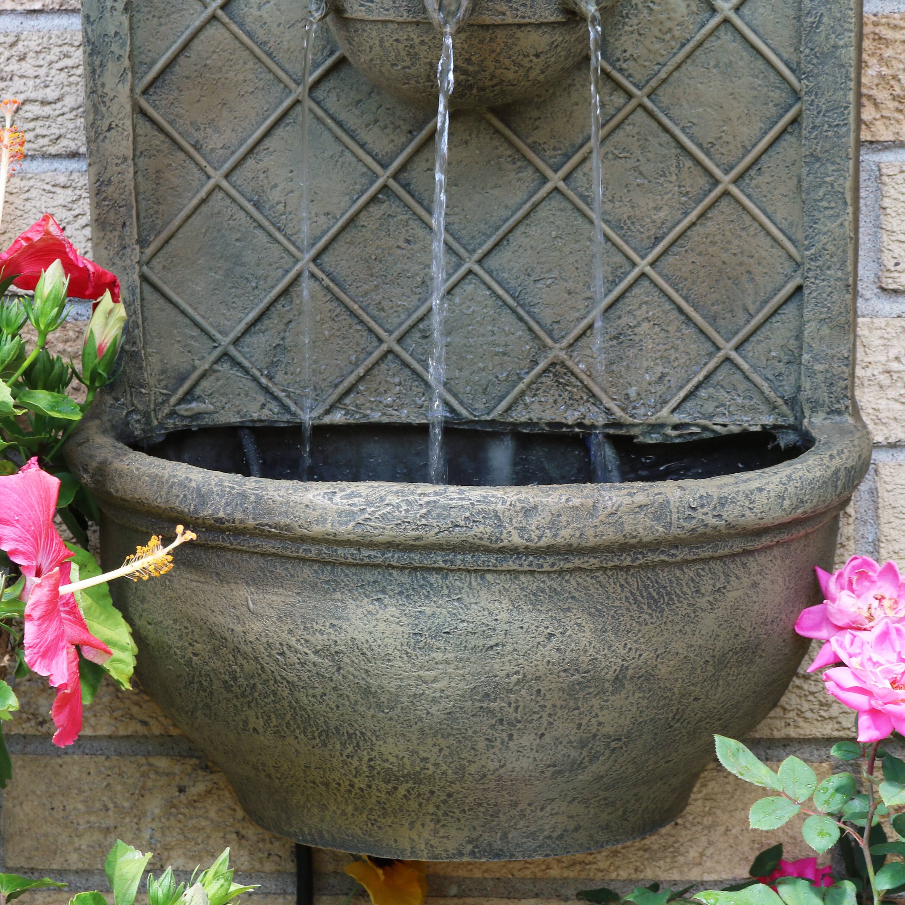 Alt View 7. Sunnydaze - Messina Polystone Outdoor Solar Wall Fountain - Florentine Stone.