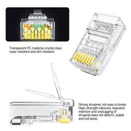 ACJPR - Cat6 Pass-Through RJ45 Connectors 100-Pack – Transparent, UTP