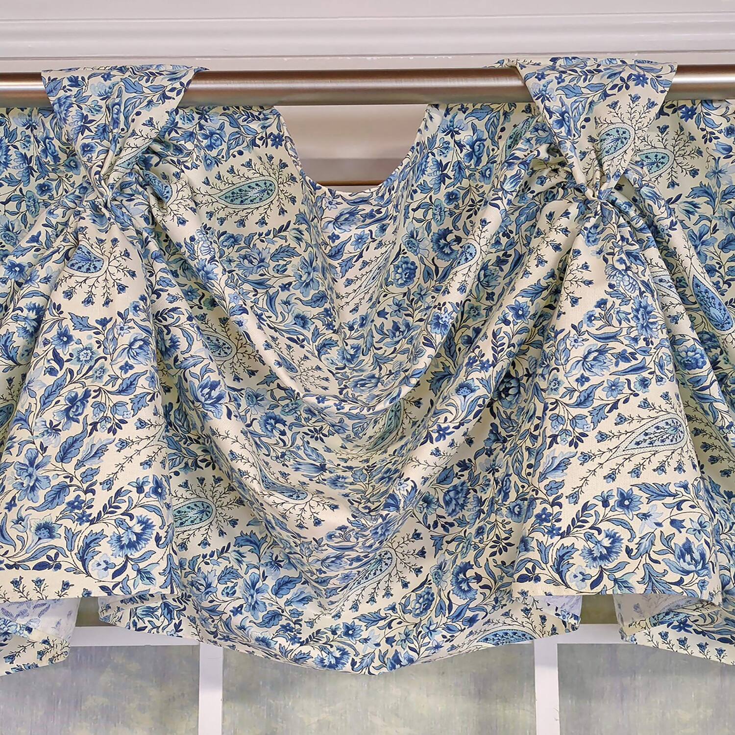 Left. RLF Home - RLF Home Paisley Verveine 3-S Victory 100% Cotton Tab Top Swag Window Curtain 54" x 25" Blue - Blue.