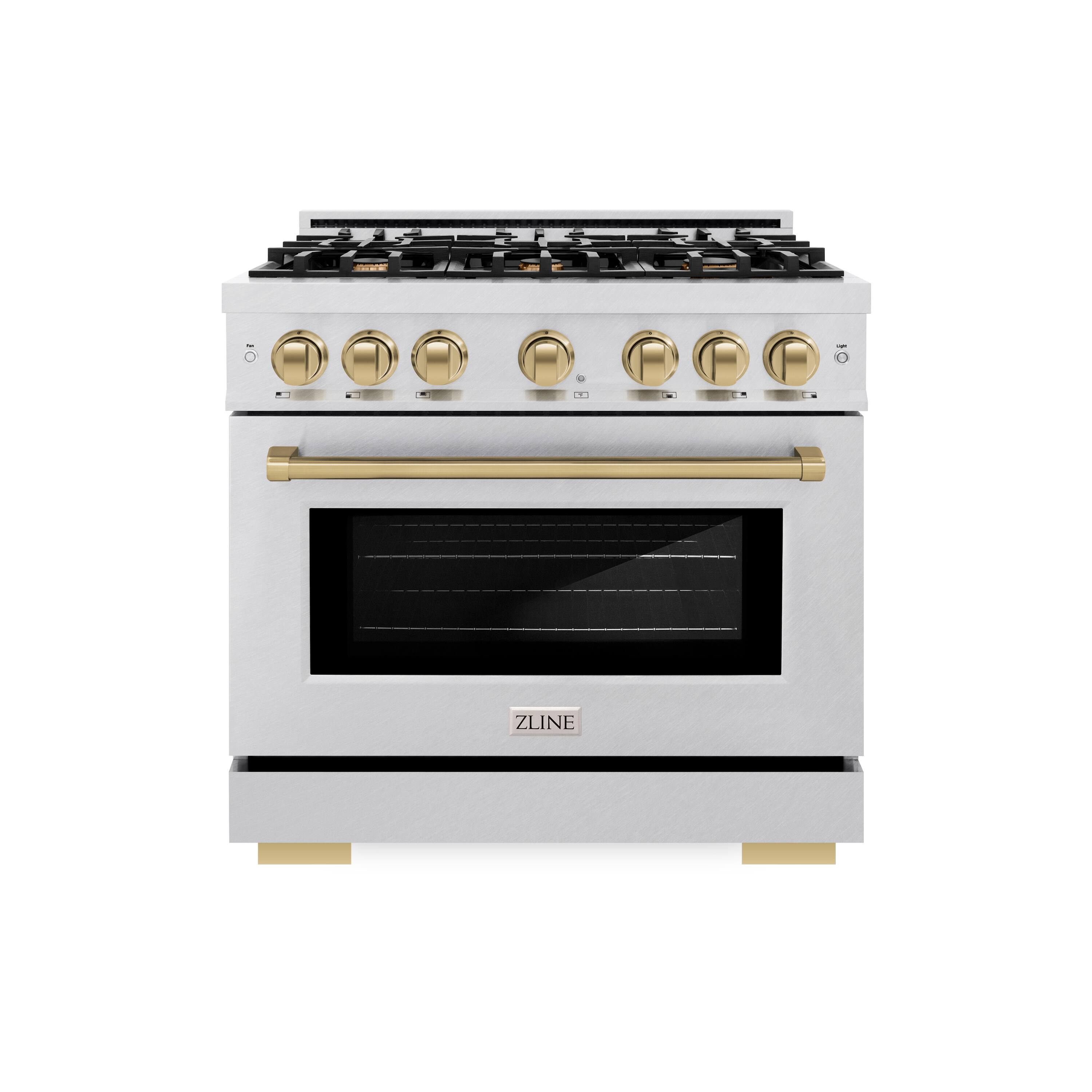 Angle. ZLINE - ZLINE Autograph 36 in. Select Dual Fuel Satin Steel Range w/ 6 Burners & Bronze Accents (HDRSZ-36-CB) - Stainless Steel.
