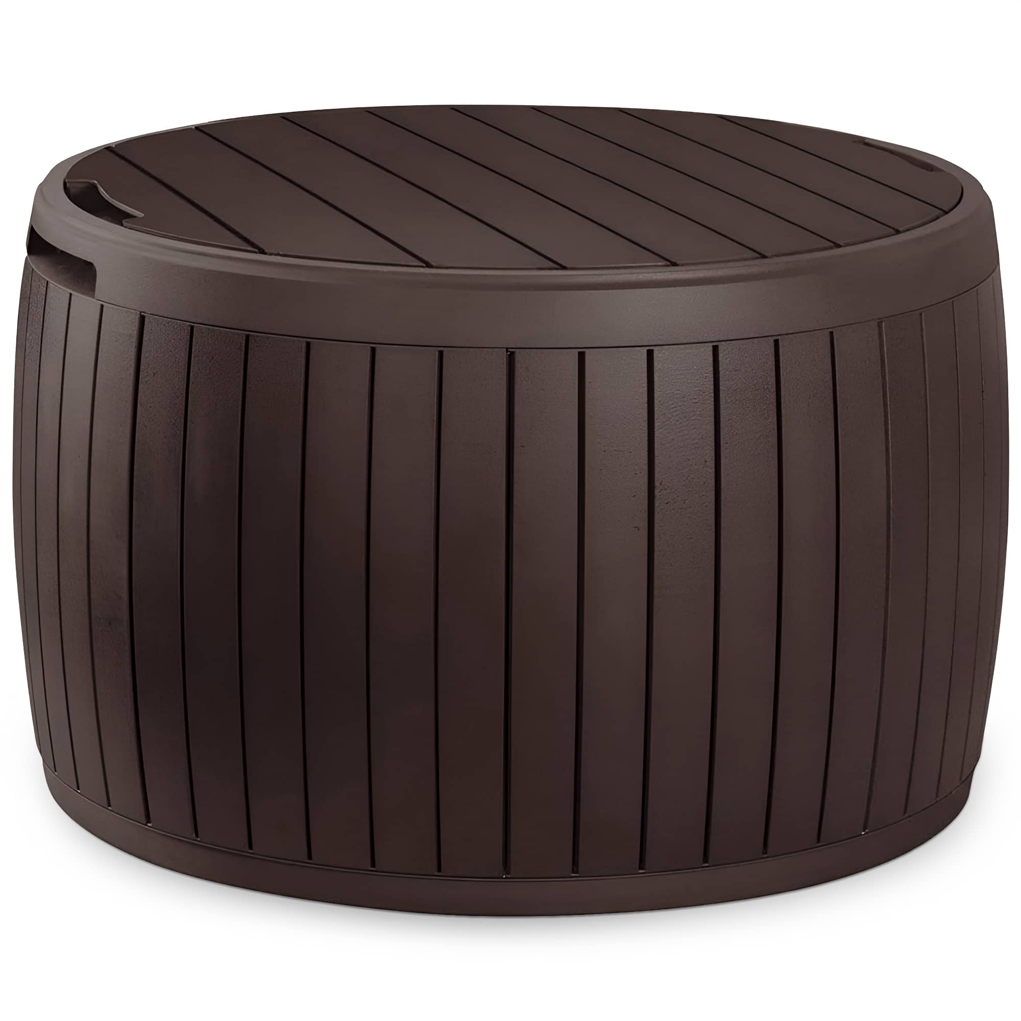 Keter - Circa 37gal Round Patio Box Stylish Storage Table and Seating, Resin - Brown