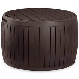 Keter - Circa 37gal Round Patio Box Stylish Storage Table and Seating, Resin - Brown