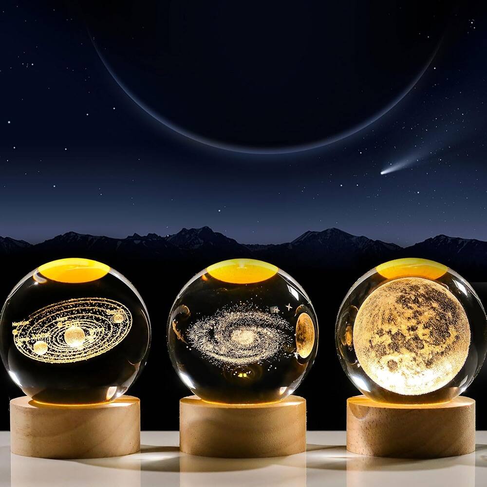 Angle. MOSZAR LLC - 3D Crystal Moon Ball Lamp, Laser Engraved, Space Decor, Night Light for Kids.