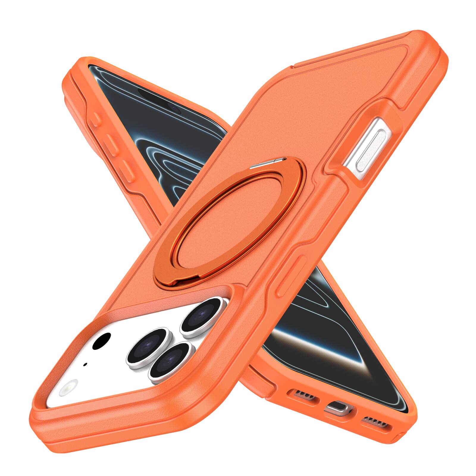 Angle. Dteck - for Apple iPhone 17 Pro Rugged Shockproof Case,Heavy Duty PC+TPU Dual Layer Protective Cover with 360 Ring Kickstand - Black.