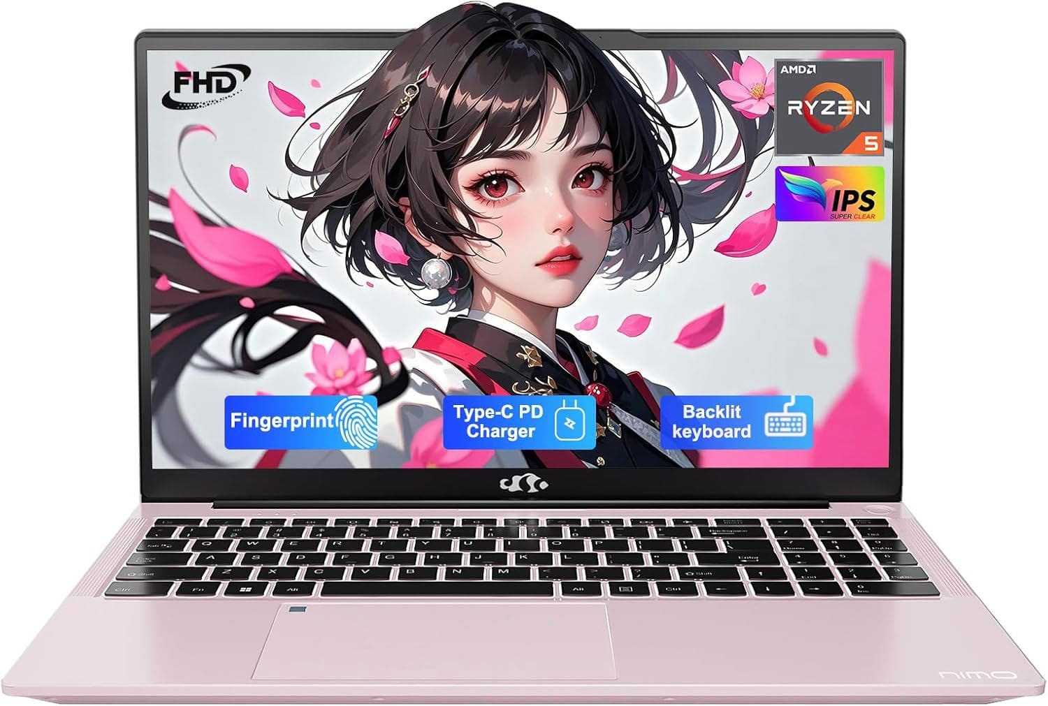 NIMO - 15.6 FHD IPS Laptop-Computer AMD Ryzen 5 32GB RAM 1TB SSD 3.7GHz - Pink