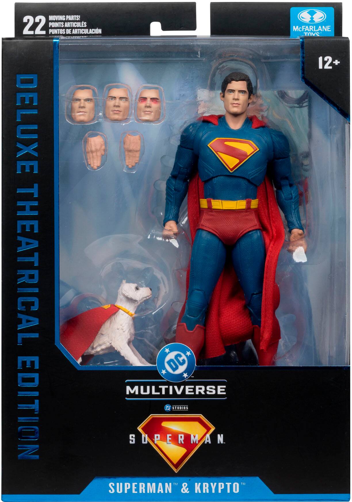 The text on the image reads "Deluxe Theatrical Edition Superman & Krypto Multiverse DC Edition 22 points of articulation."