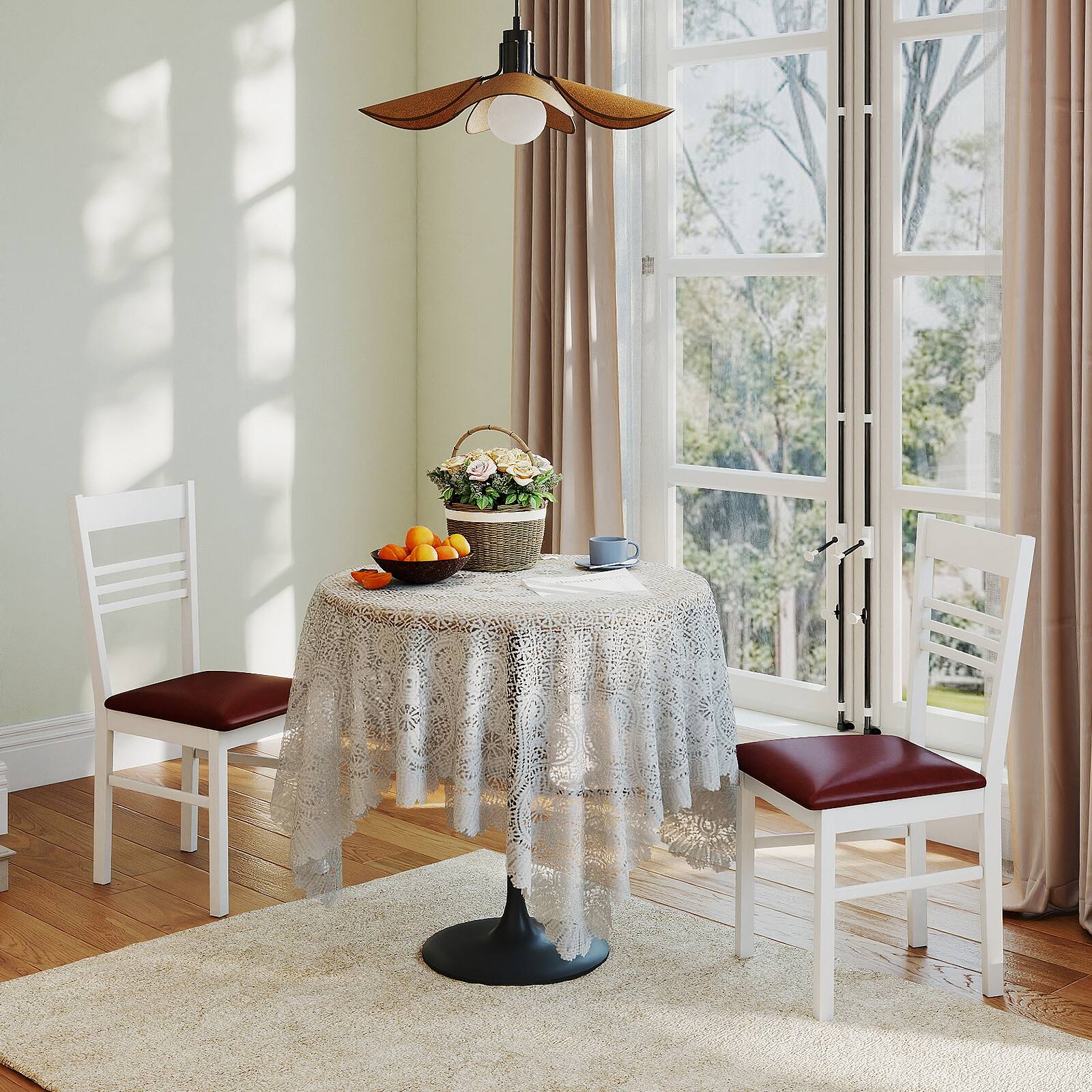 Alt View 3. Gymax - Gymax Wood Dining Chairs Set of 2 w/Rubber Wood Frame Padded Seat & Slatted Backrest White - White.