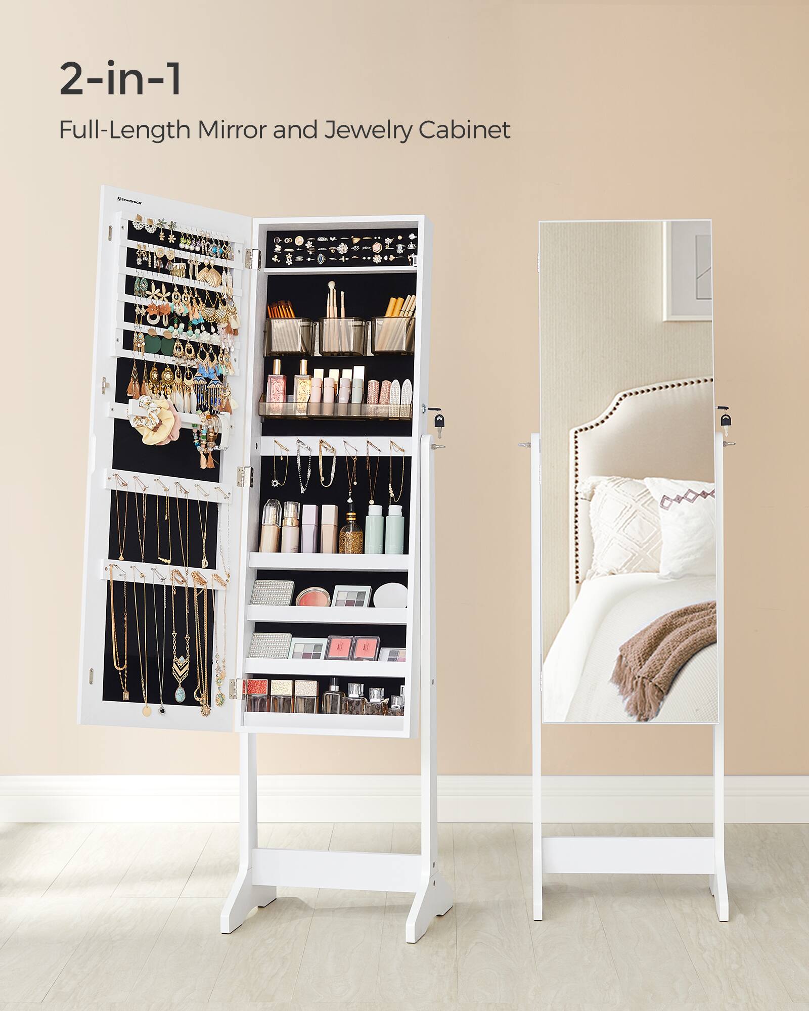 2-in-1 Full-Length Mirror and Jewelry Cabinet