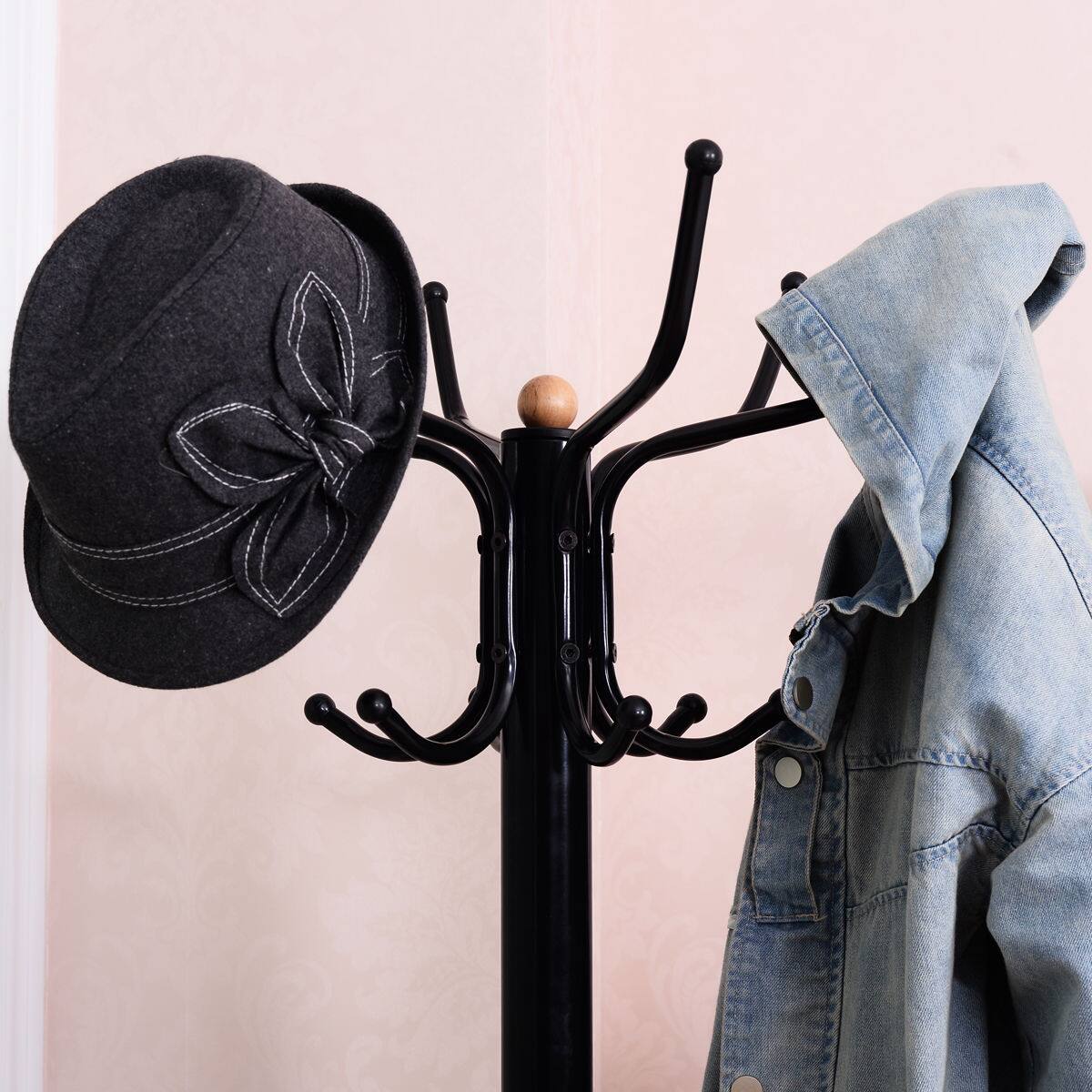 Alt View 5. Costway - Costway Metal Coat Hat Rack Organizer Clothes Hanger Hooks Tree Stand Umbrella Holder - Black.
