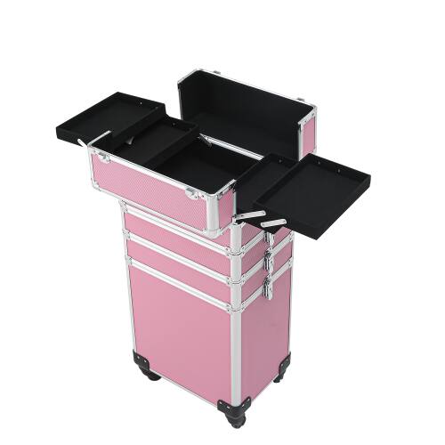 Alt View 2. Winado - 4 in 1 Makeup Train Case Rolling Cosmetic Large Capacity Organizer Key 360°Swivel Wheels for Nail Dresser Hairstylists - Pink.
