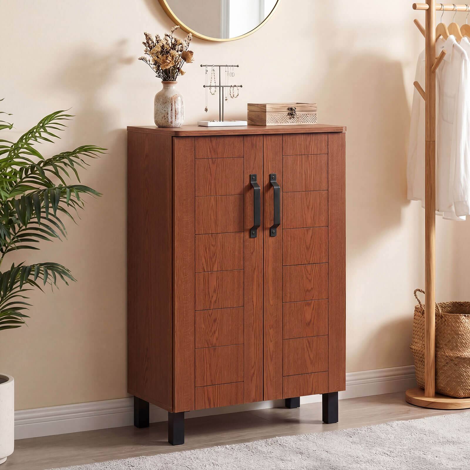 Alt View 4. Costway - Costway 5-Tier Shoe Storage Cabinet with 2 Doors, Removable Shelves & Ventilation Hole - Brown.