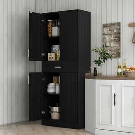 Kadyn - 71" Kitchen Cabinet with Drawer and Adjustable Shelf, Freestanding Tall Kitchen Pantry, Distressed - Black
