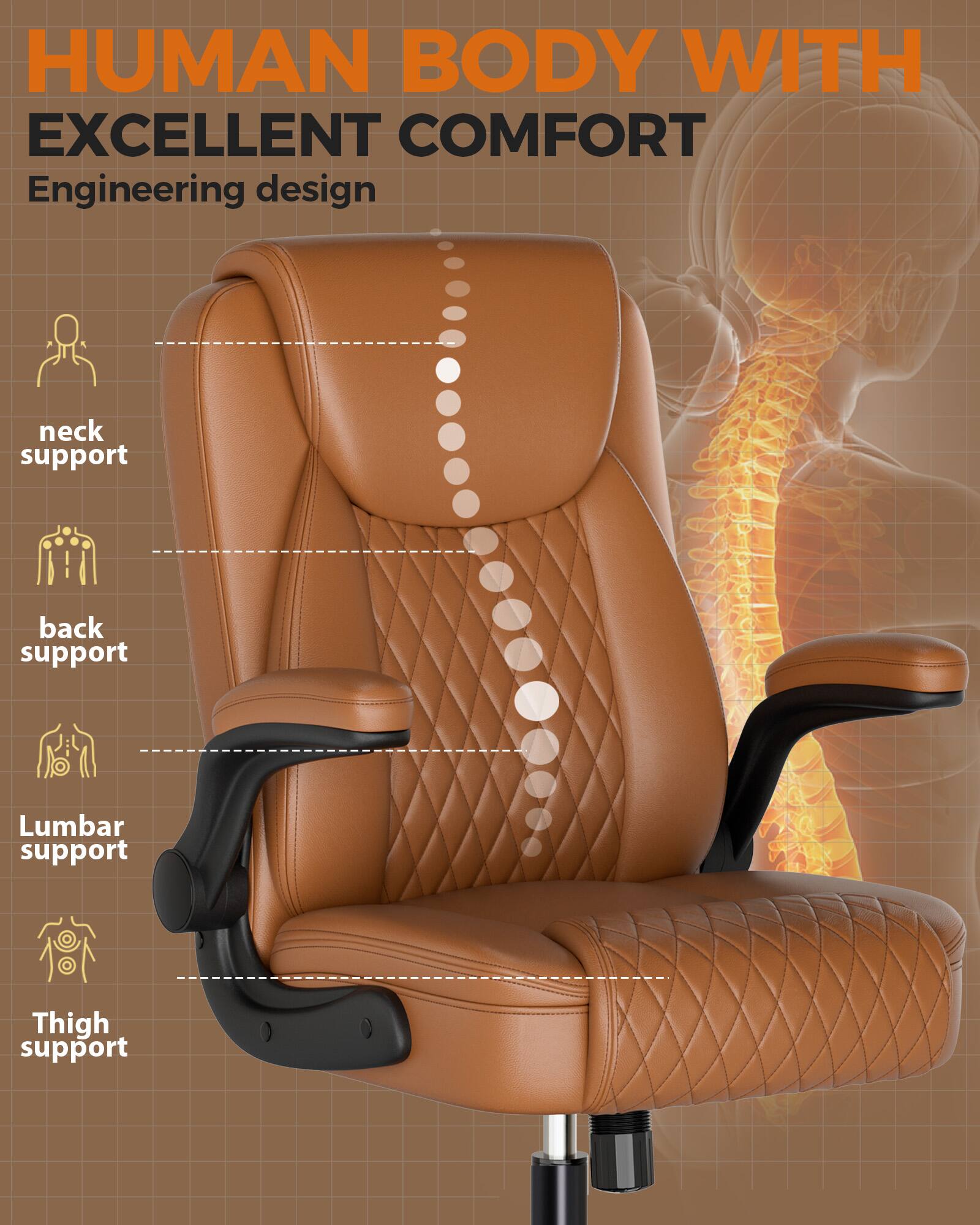 HUMAN BODY WITH EXCELLENT COMFORT  
Engineering design  
neck support  
back support  
Lumbar support  
Thigh support