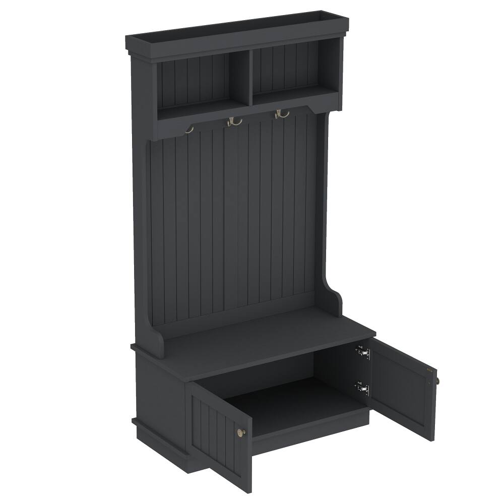 Alt View 1. Loheer - Loheer Black Hall Tree with Shoe Bench, 4-in-1 Entryway Coat Rack, 64.4 Inch - Black.