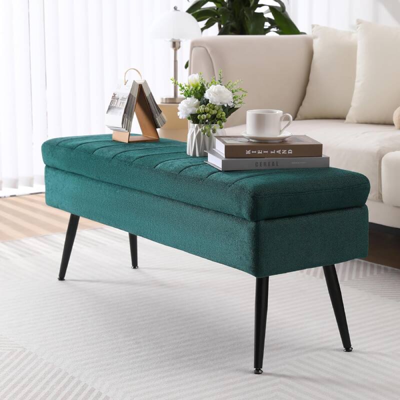 Alt View 1. Lumina Wise - Fabric Upholstered Entryway Ottoman Bench - Emerald Green.
