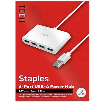 Staples TECH - 4-Port USB 3.0 Hub - White