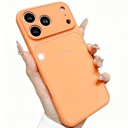 Dteck - for Apple iPhone 17 Pro Max Glossy Tempered Glass Case,Shockproof PC TPU Hybrid Cover,Rugged Anti-Scratch Hard Shell - Orange