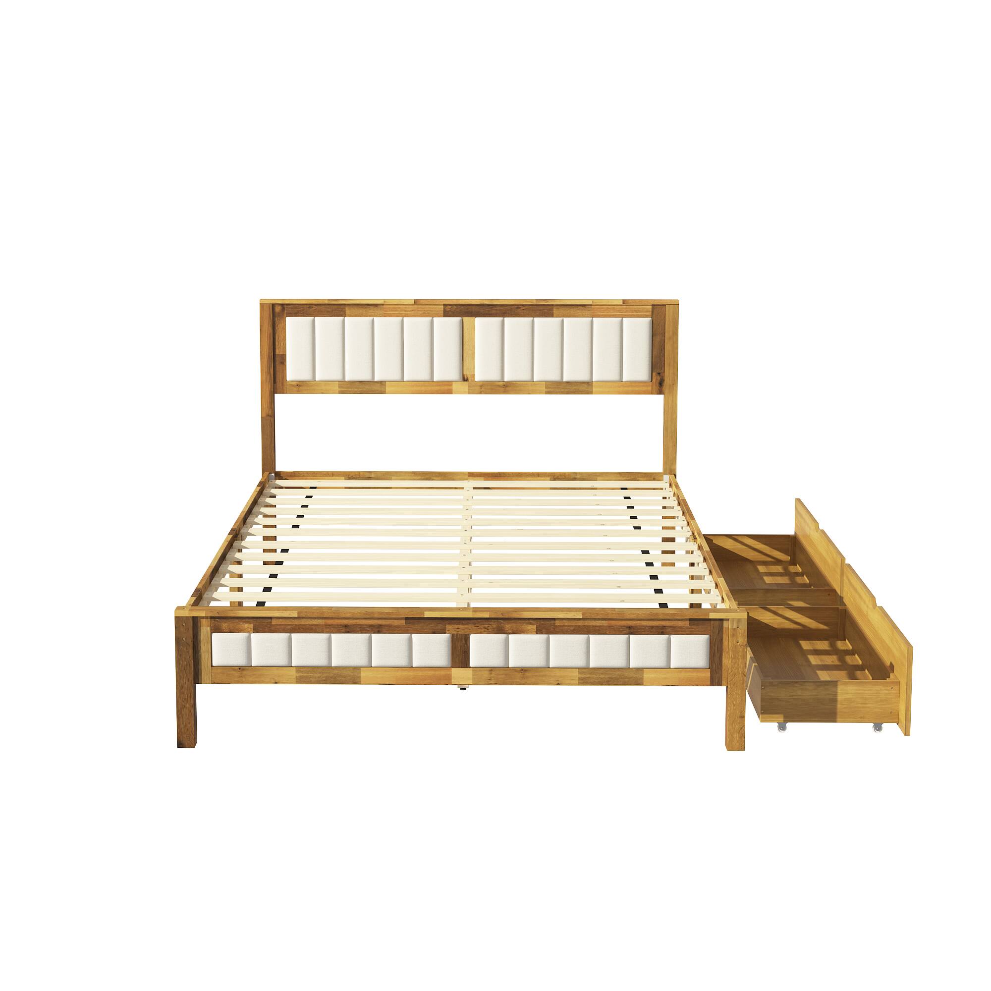 Left. Famapy - Famapy Solid Wood Storage Bed Frame - Acacia Wood, Thickened Slats, Drawer Design - Wooden.