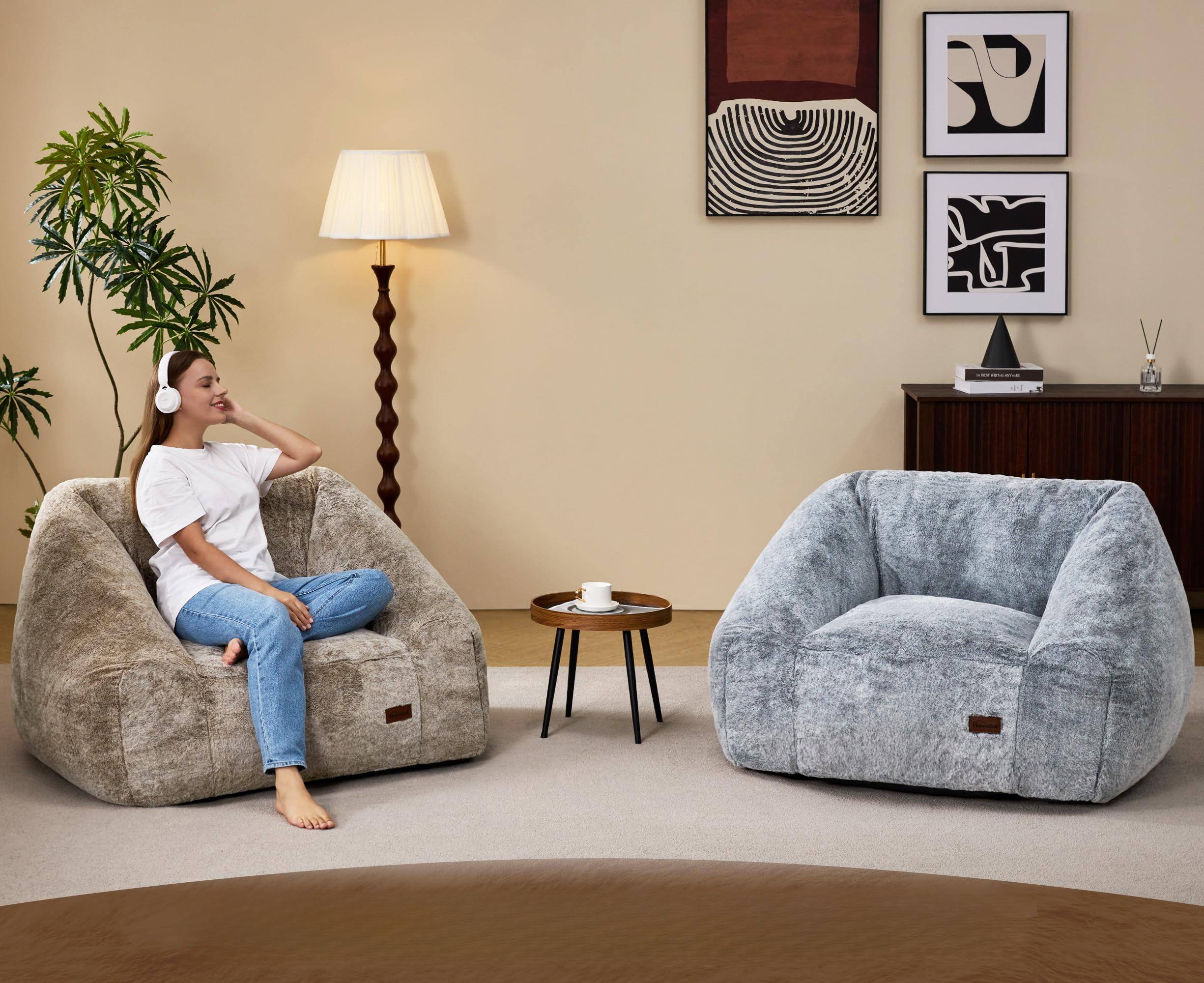 Alt View 3. PO3TICJUNKI3 - Bean Bag Chairs For Adults Giant Chair With Memory Foam Filling Adult Beanbag Bedroom Living Room Two tone - Grey.