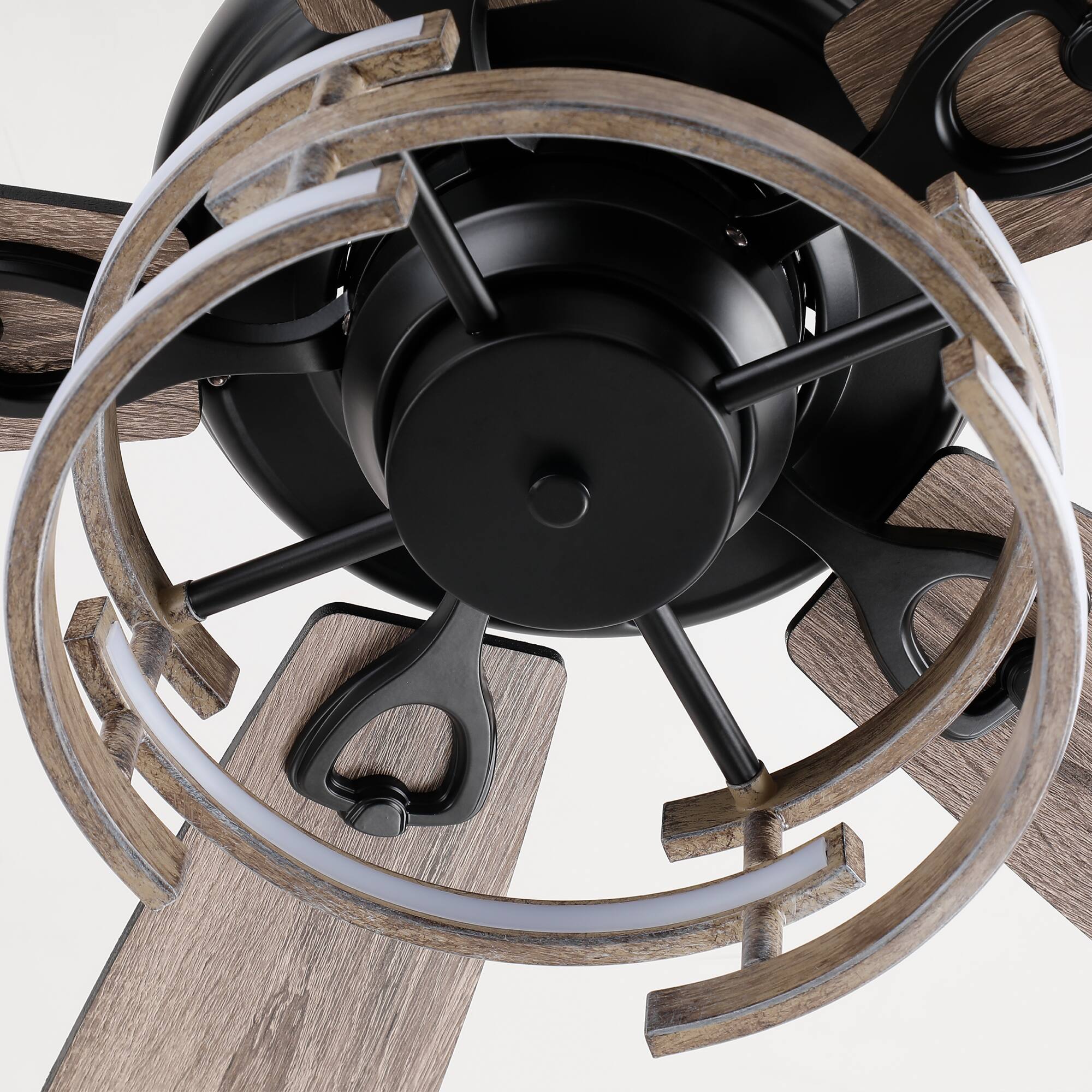 Alt View 10. Parrot Uncle - 52" Farmhouse Reversible Blades Dimmable LED Strip Ceiling Fan with Remote and Light - Matte Black.